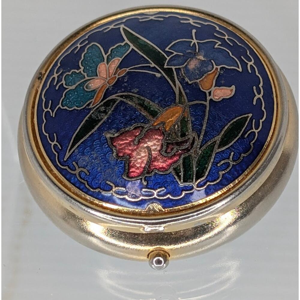 Vintage Cloisonné Pocket Ashtray – Floral & Butterfly Design